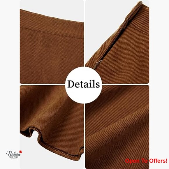 Faux Suede Split High Waist Mini Skirt A-Line Pleated - Picture 5 of 6